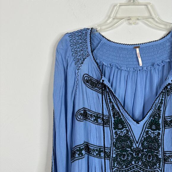 Free People Wind Willow Embroidered V-Neck Mini Dress Blue - Picture 4 of 7